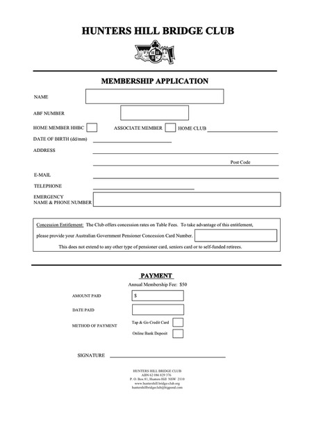 HHBC Membership Form